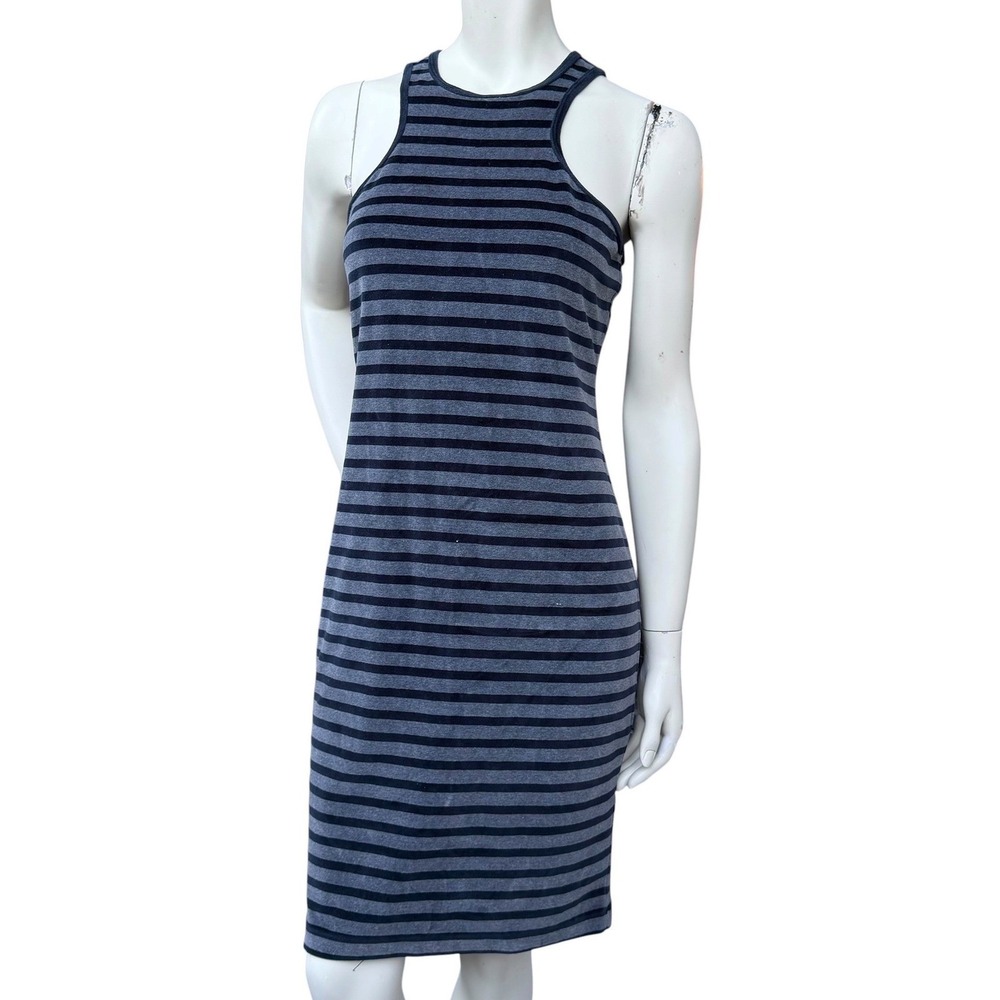 T by Alexander Wang Dress Striped Bodycon Racerback Gray Navy Y2K Sporty Sz M